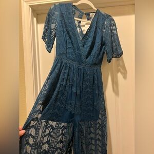 Socialite Lace Jumpsuit in Blue